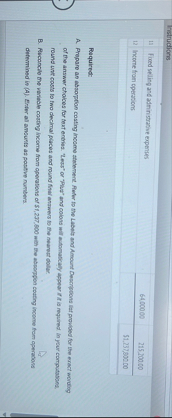 Instructions \ table [ [ 1 1 , Fixed selling and