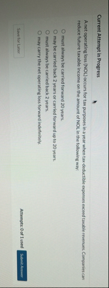 Current Attempt in Progress A net operating loss