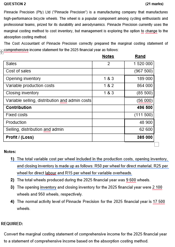 QUESTION 2 Pinnacle Precision ( Pty ) Ltd ( "