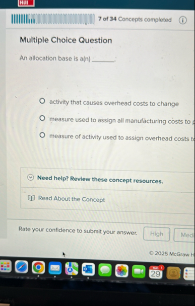 7 of 3 4 Concepts completed Multiple Choice