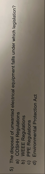 The disposal of unwanted electrical equipment