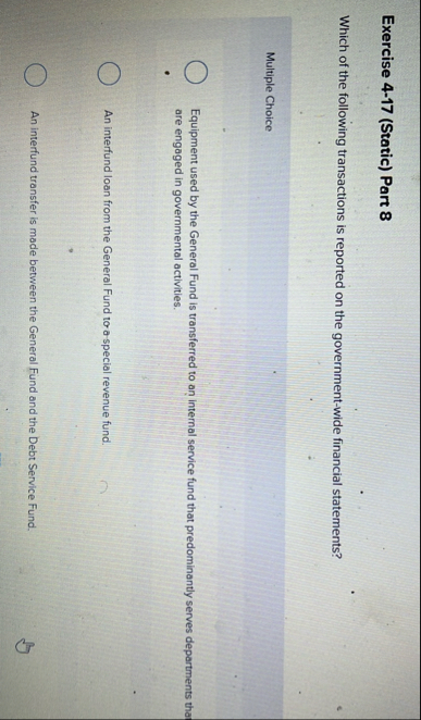 Exercise 4 - 1 7 ( Static ) Part 8 Which of the