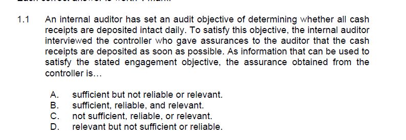 1 . 1 An internal auditor has set an audit