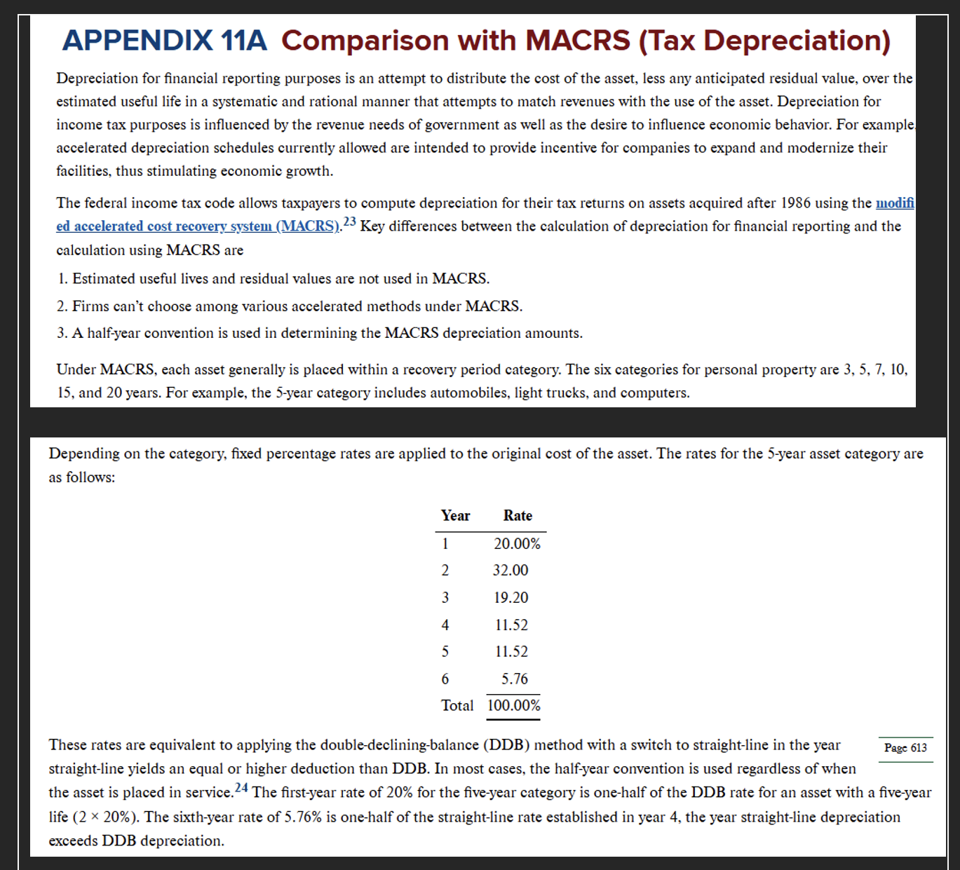 APPENDIX 1 1 A Comparison with MACRS ( Tax