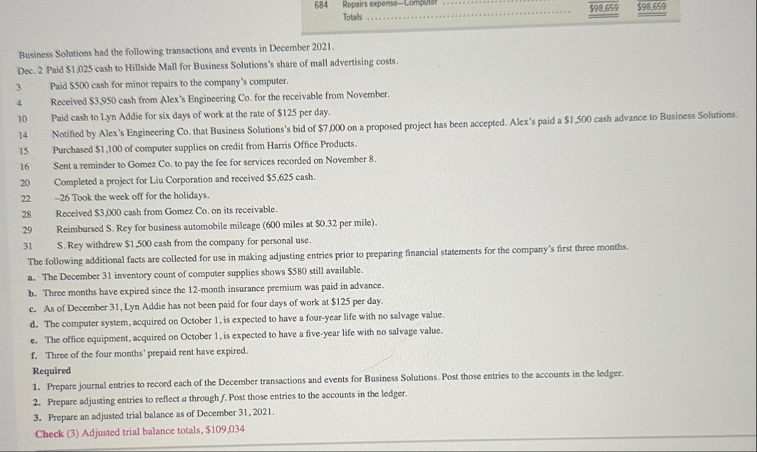 6 8 4 Repairs expense - Computer Totals Business