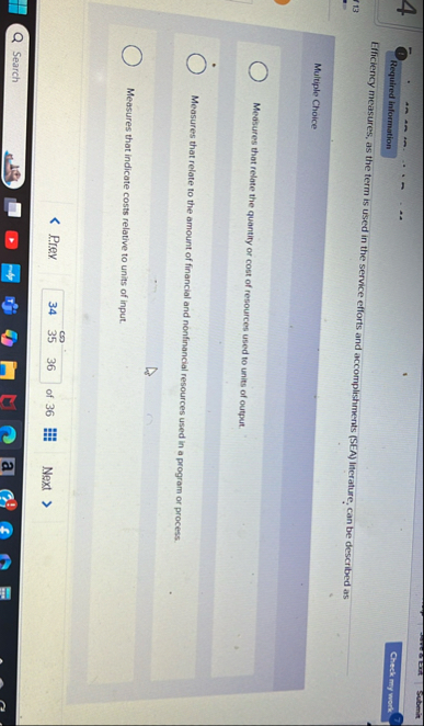 Required information Efficiency measures, as the