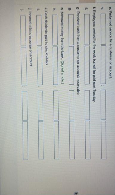 e . Performed service for a customer on account.