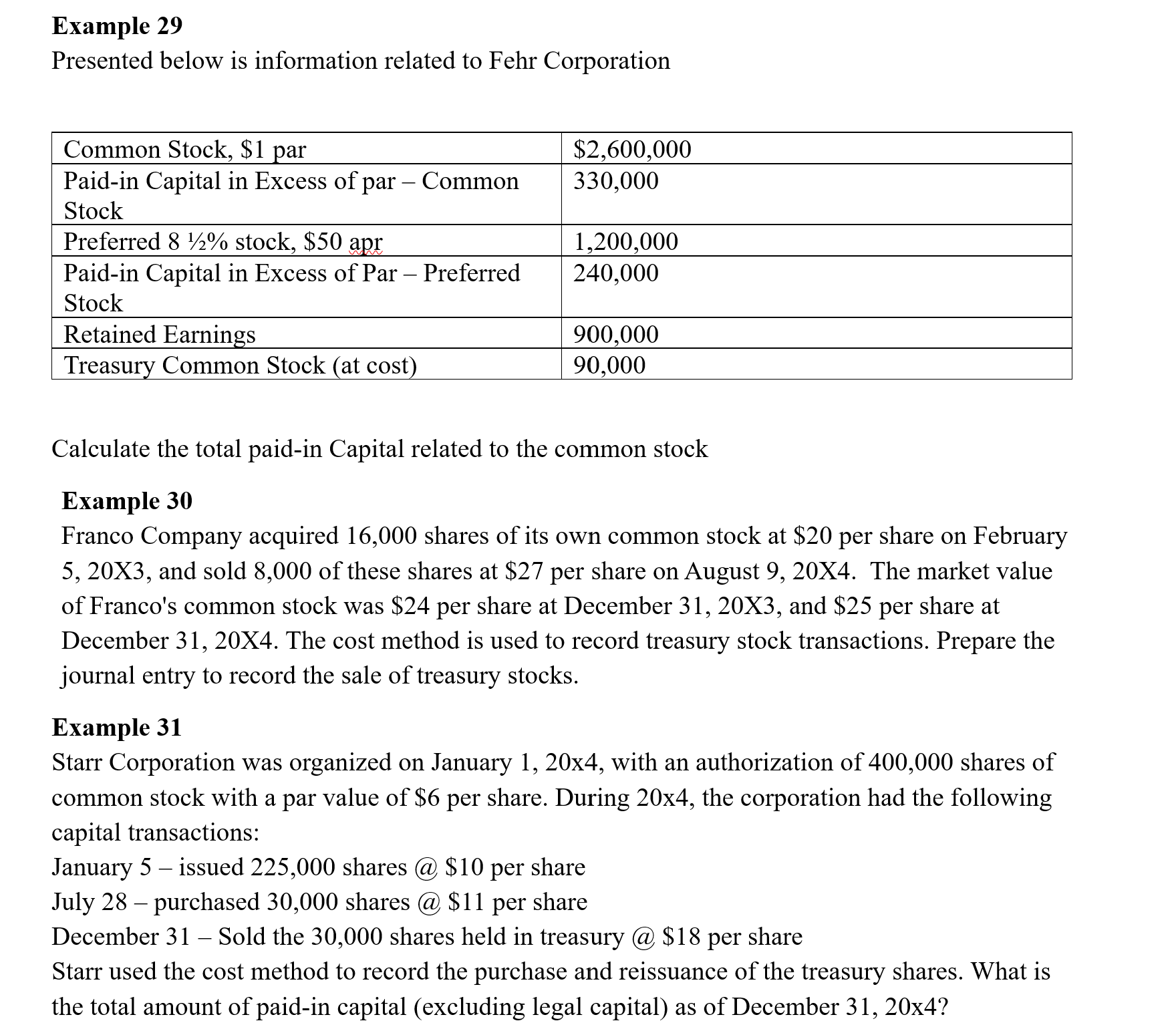 Example 2 9 Presented below is information