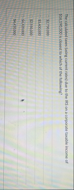 The calculated taxes ( using current rates ) due