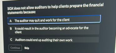SOXdoes not allow auditors to help clients