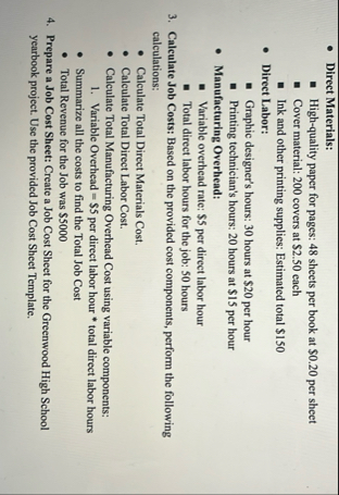 Direct Materials: High - quality paper for pages: