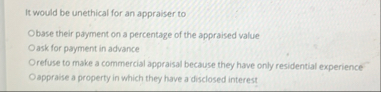 It would be unethical for an appraiser to base