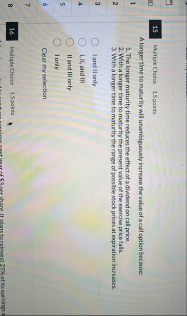 1 5 Multiple Choice 1 . 5 points A longer time to