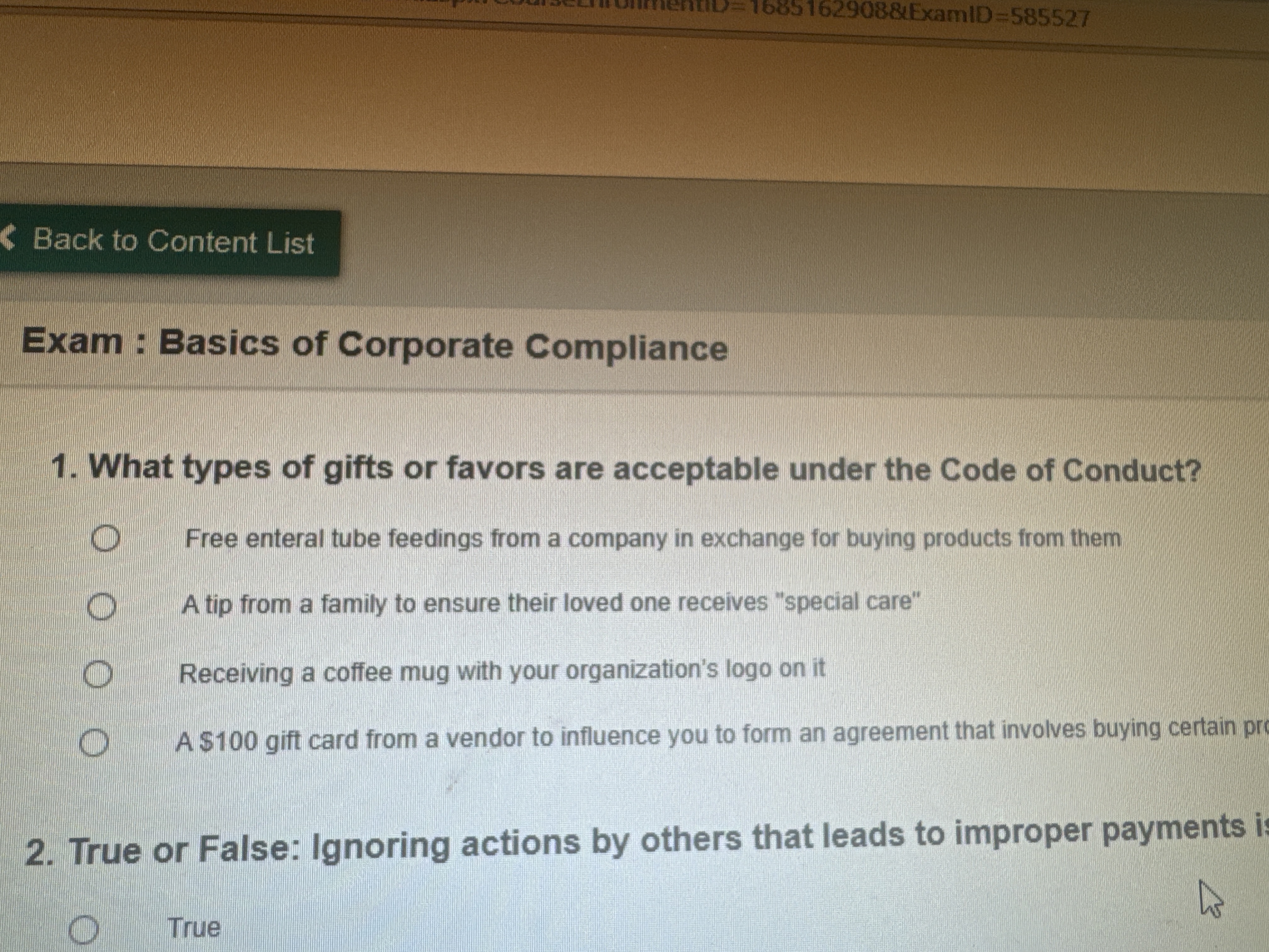 Exam : Basics of Corporate Compliance 1 . What