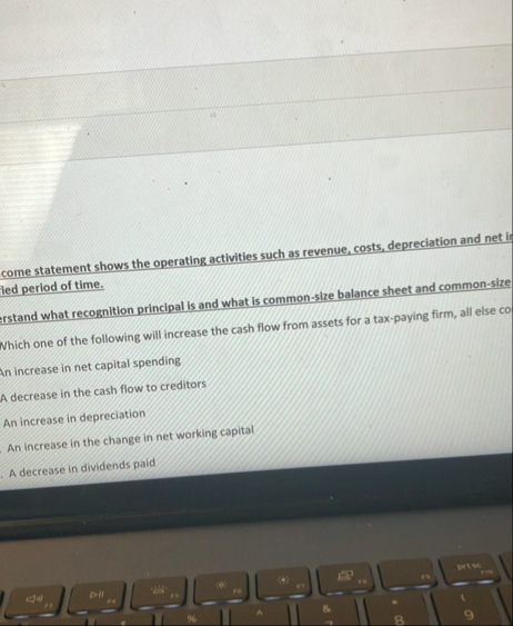 come statement shows the operating activities