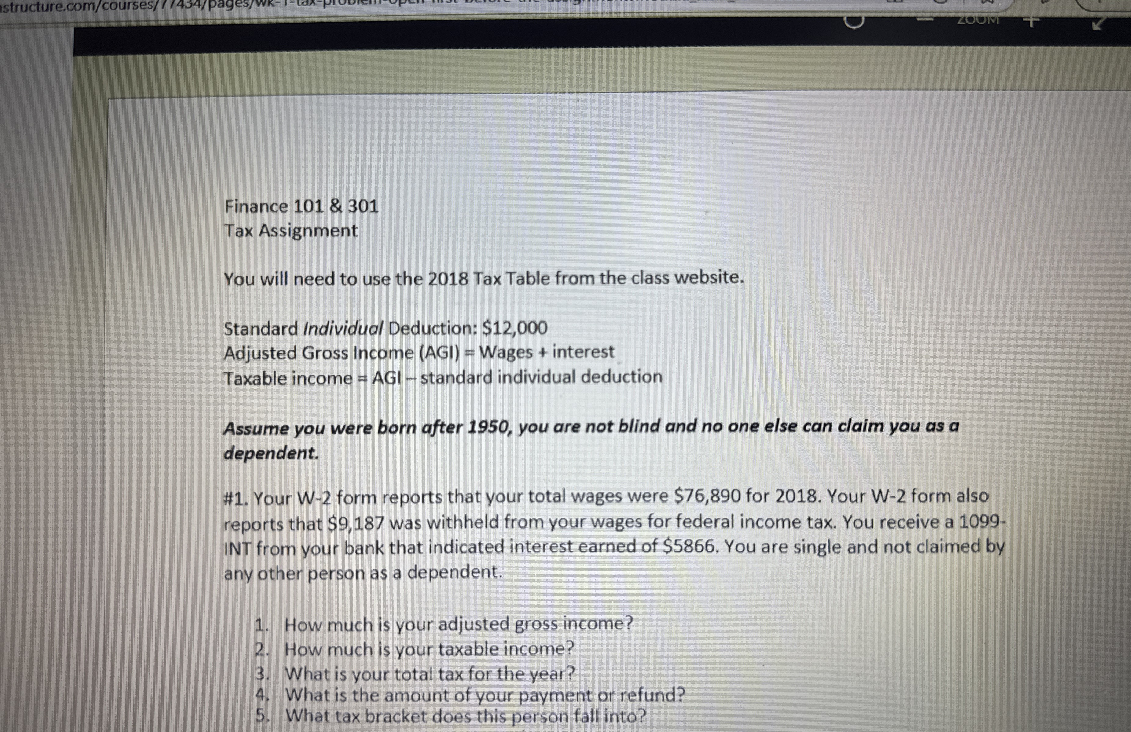 Finance 1 0 1 & 3 0 1 Tax Assignment You will