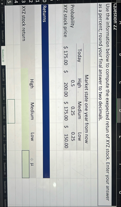 Question ZZ Use the information below to compute