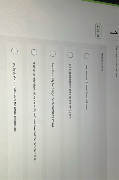 1 Corporate shareholders: Multiple Choice 0 0 , 7