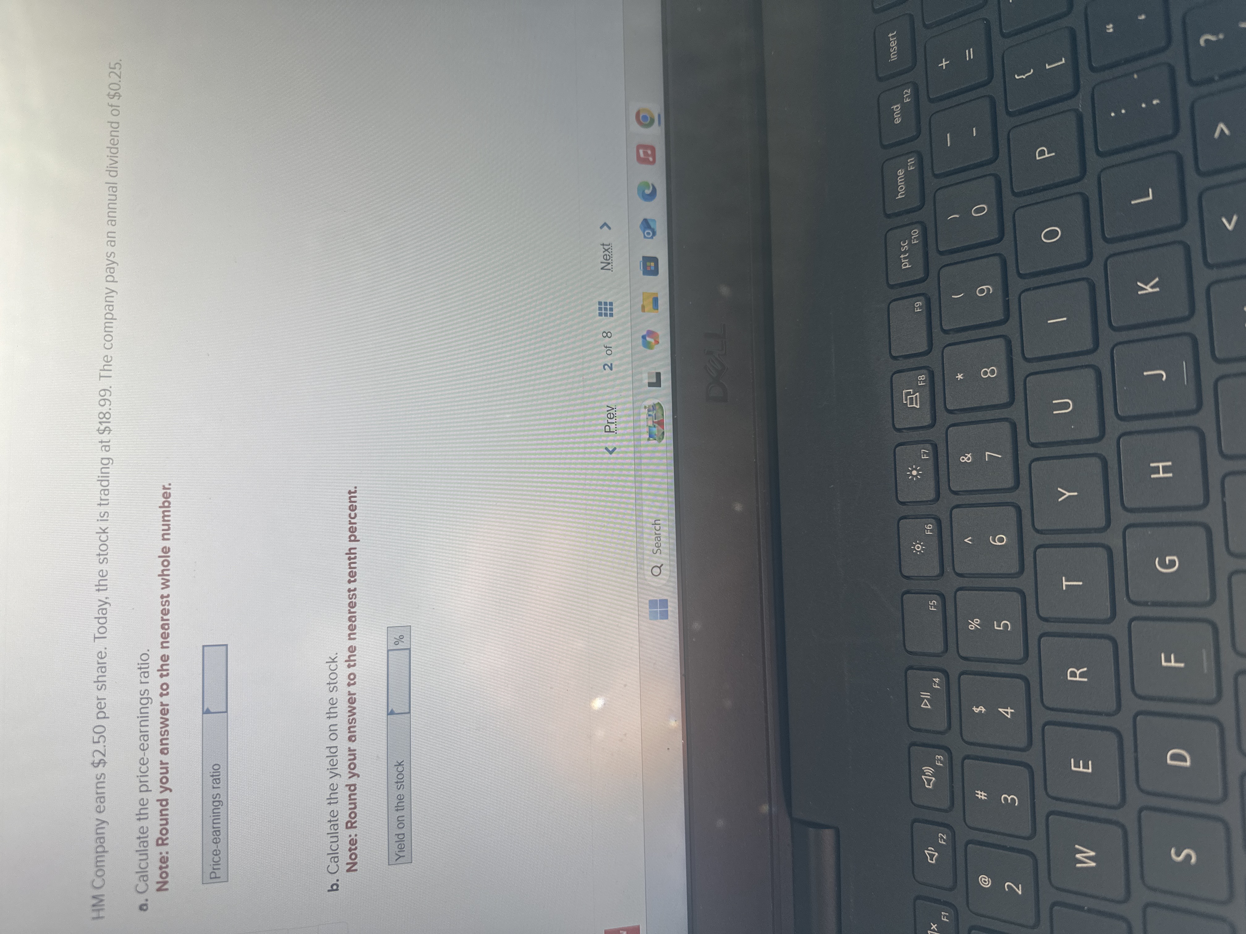 HM Company earns \ ( \ $ 2 . 5 0 \ ) per share.