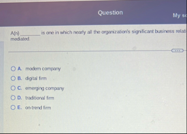 Question My so A ( n ) is one in which nearly all