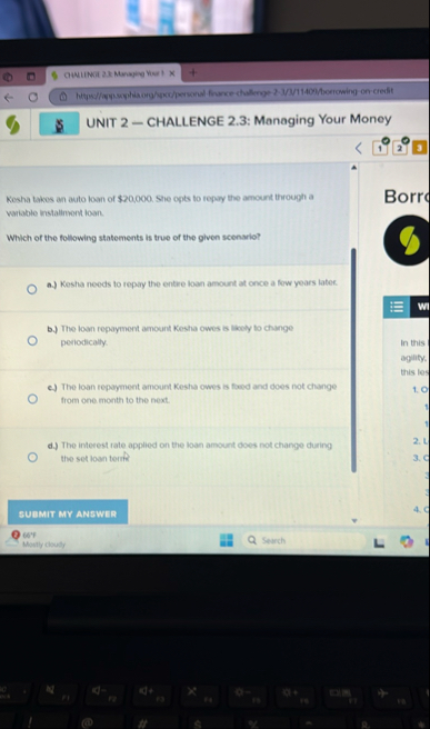 UNIT 2 - CHALLENGE 2 . 3 : Managing Your Money 2