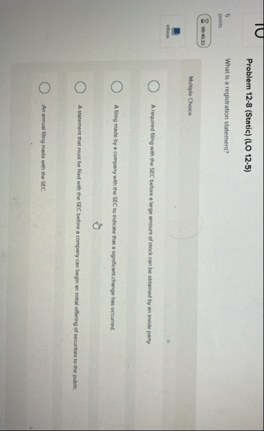 Problem 1 2 - 8 ( Static ) ( LO 1 2 - 5 ) 5