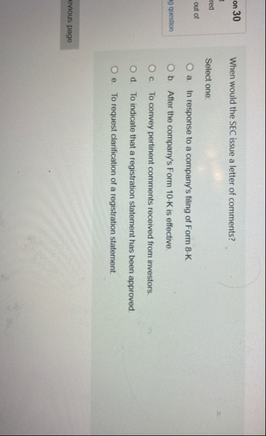 on 3 0 When would the SEC issue a letter of