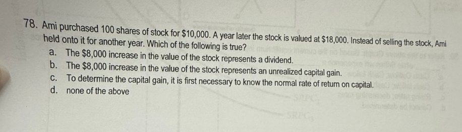 7 8 . Ami purchased 1 0 0 shares of stock for \ (