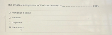 The smallest component of the bond market is ebt.