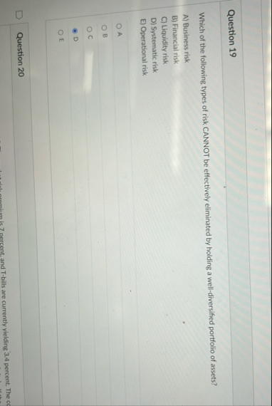 Question 1 9 Which of the following types of risk