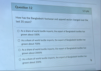 Question 1 2 1 . 5 pts How has the Bangladeshi