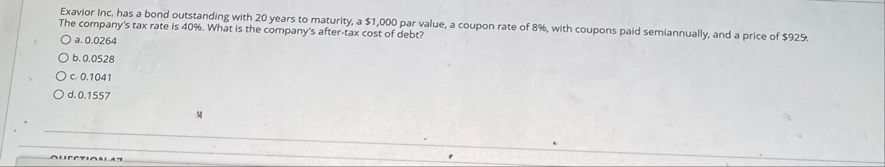 Exavior Inc, has a bond outstanding with 2 0