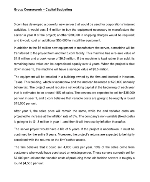 Group Coursework - Capital Budgeting 3 . com has