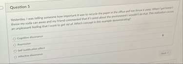 Question 5 an unpleasant feeling that i want to