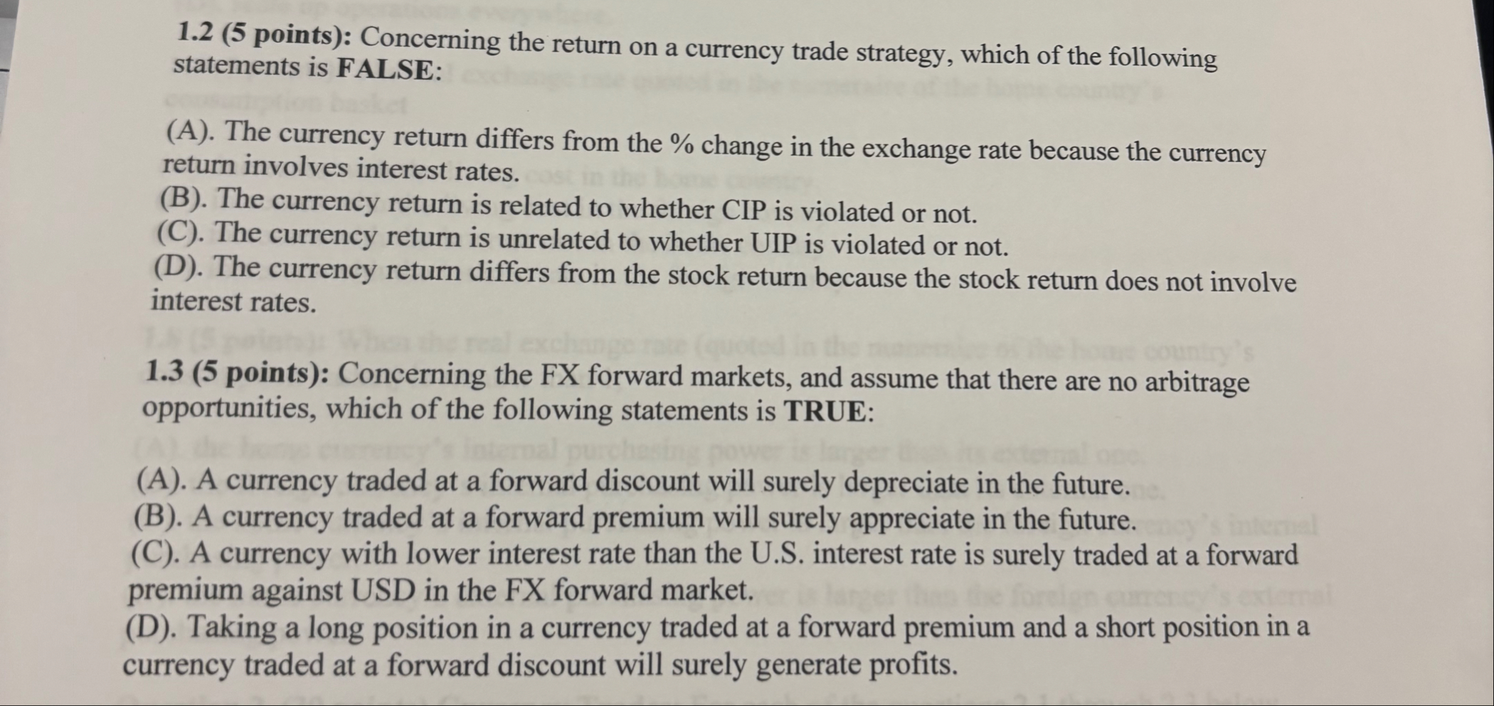 1 . 2 ( 5 points ) : Concerning the return on a