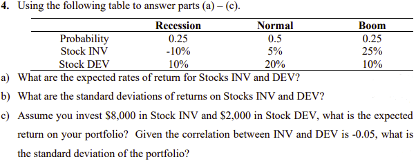 4 . Using the following table to answer parts ( a