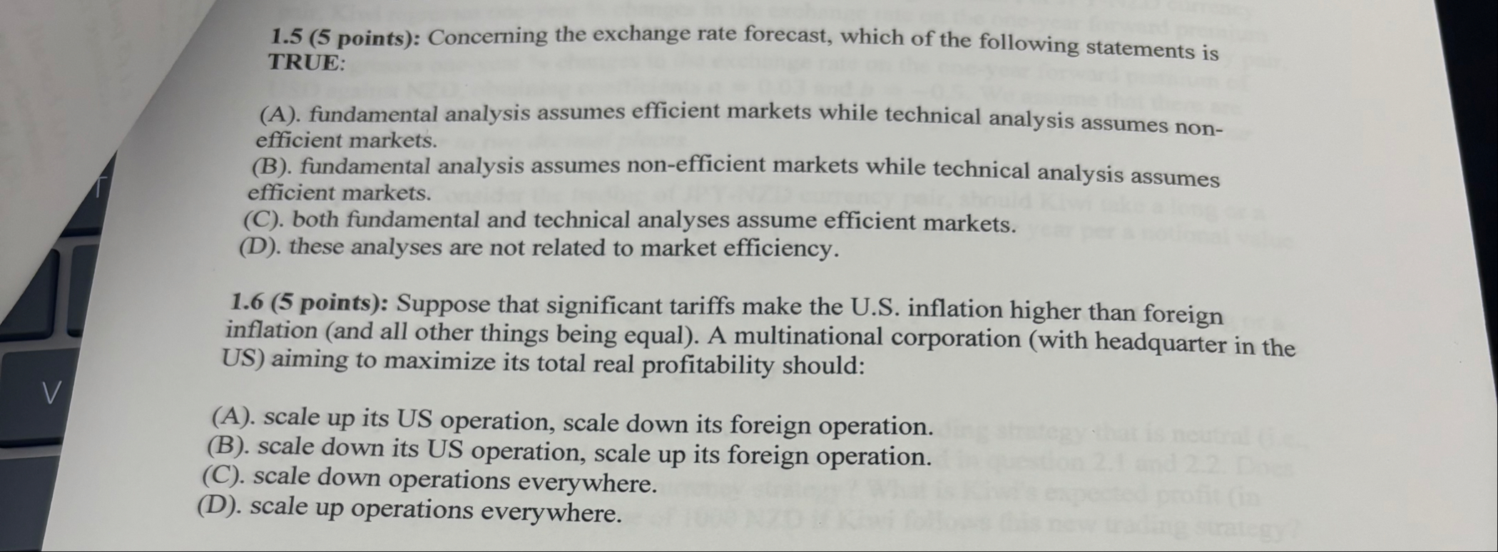 1 . 5 ( 5 points ) : Concerning the exchange rate