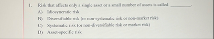Risk that affects only a single asset or a small