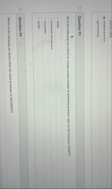 premium rating employee practices agent Ticensing