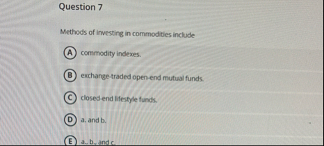 Question 7 Methods of investing in commodities