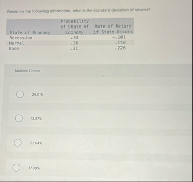 Based on the following information, what is the