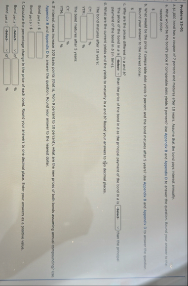 Problem 1 3 - 0 1 A $ 1 , 0 0 0 bond has a coupon