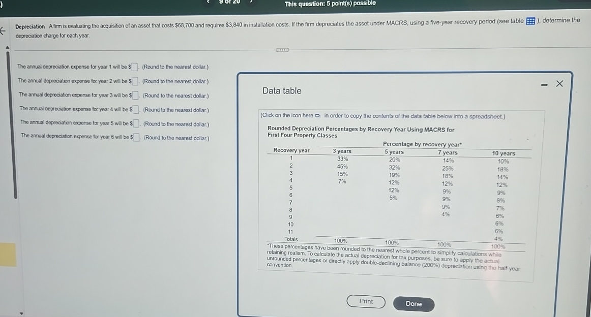 This question: 5 point ( s ) possible
