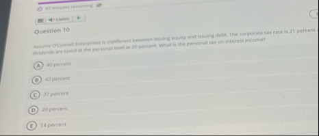 Question 1 0 dividends are tured at the perkonal
