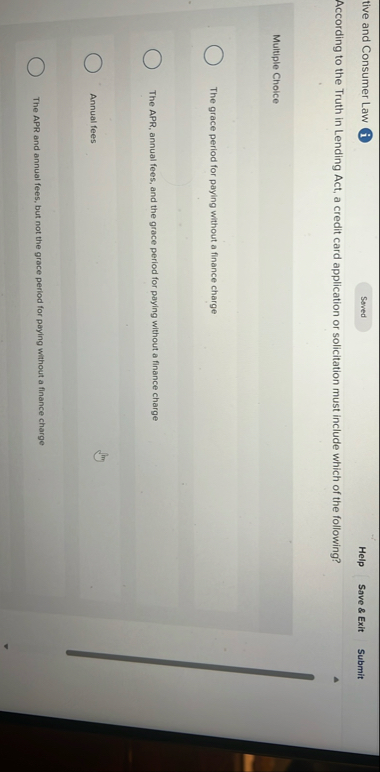 tive and Consumer Law ( i ) Help Save & Exit