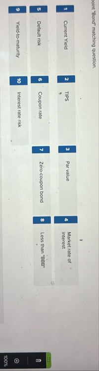 point "Bond" matching question. 1 Current Yield 2