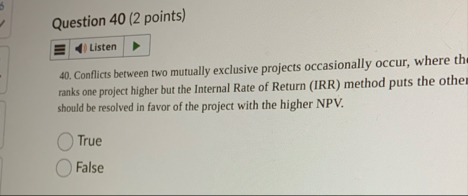 Question 4 0 ( 2 points ) 4 0 . Conflics between