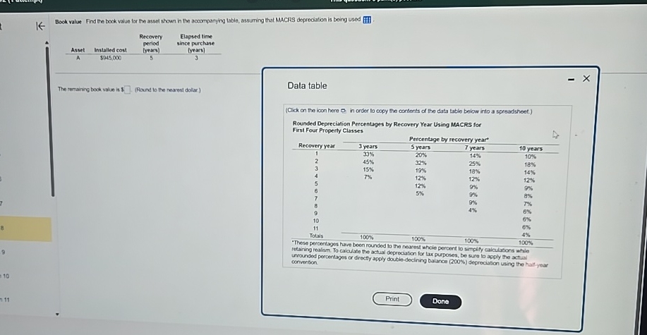 Bock value Find the book value for the asset