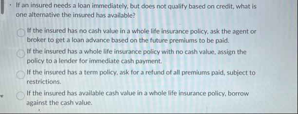 If an insured needs a loan immediately, but does
