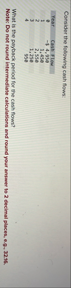 Consider the following cash flows: \ table [ [